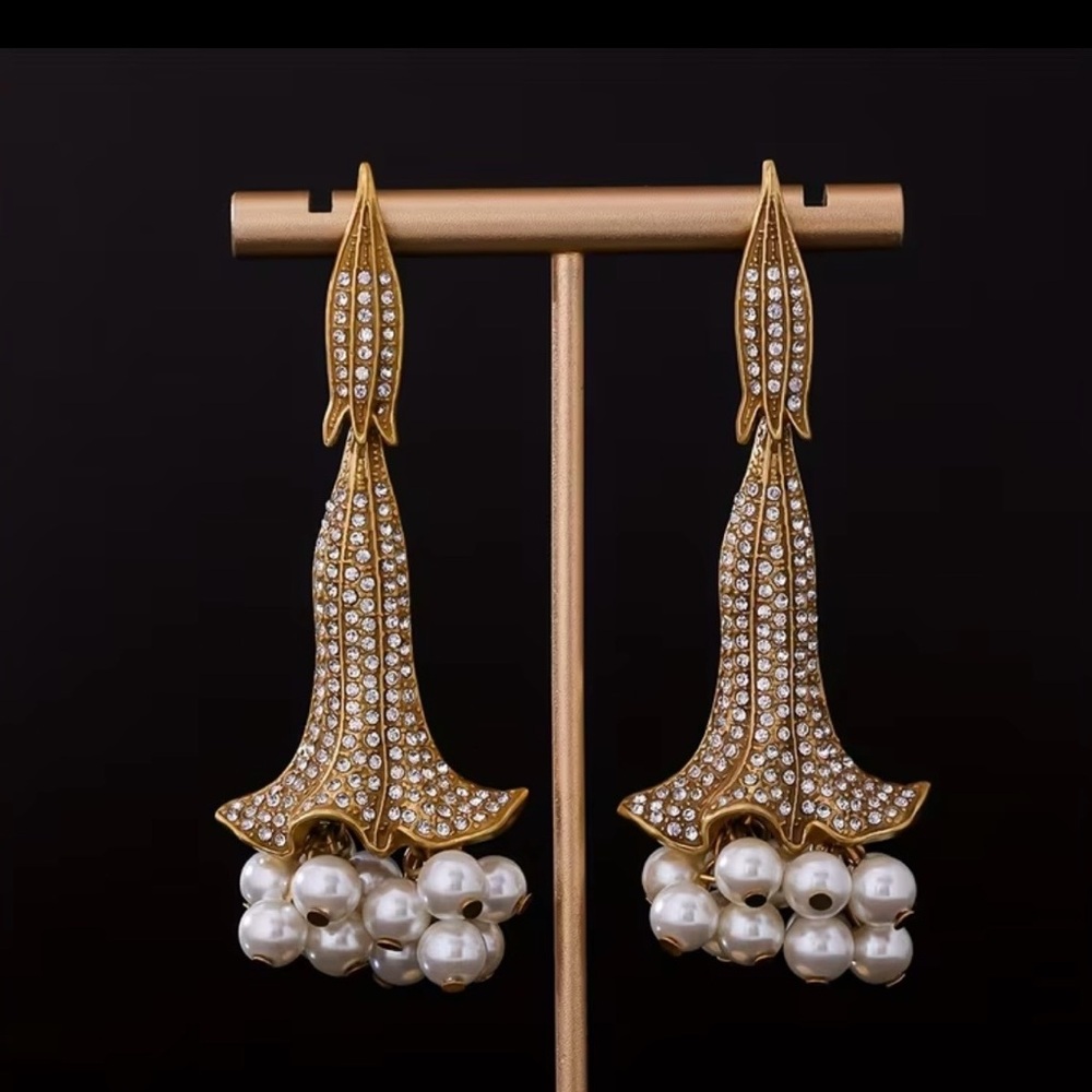 Gold and Pearl Floral Drop Earrings